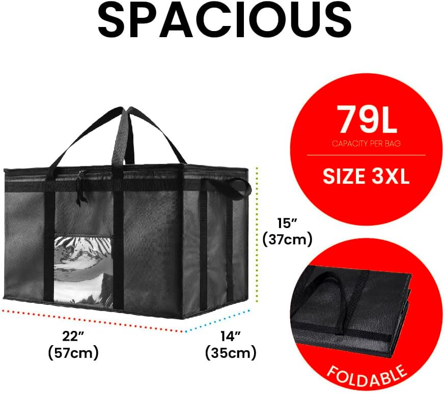 "Nova Solva Heavy-Duty Insulated Grocery Bag - Large Thermal Food Delivery Tote with Zipper Top & Reinforced Handles