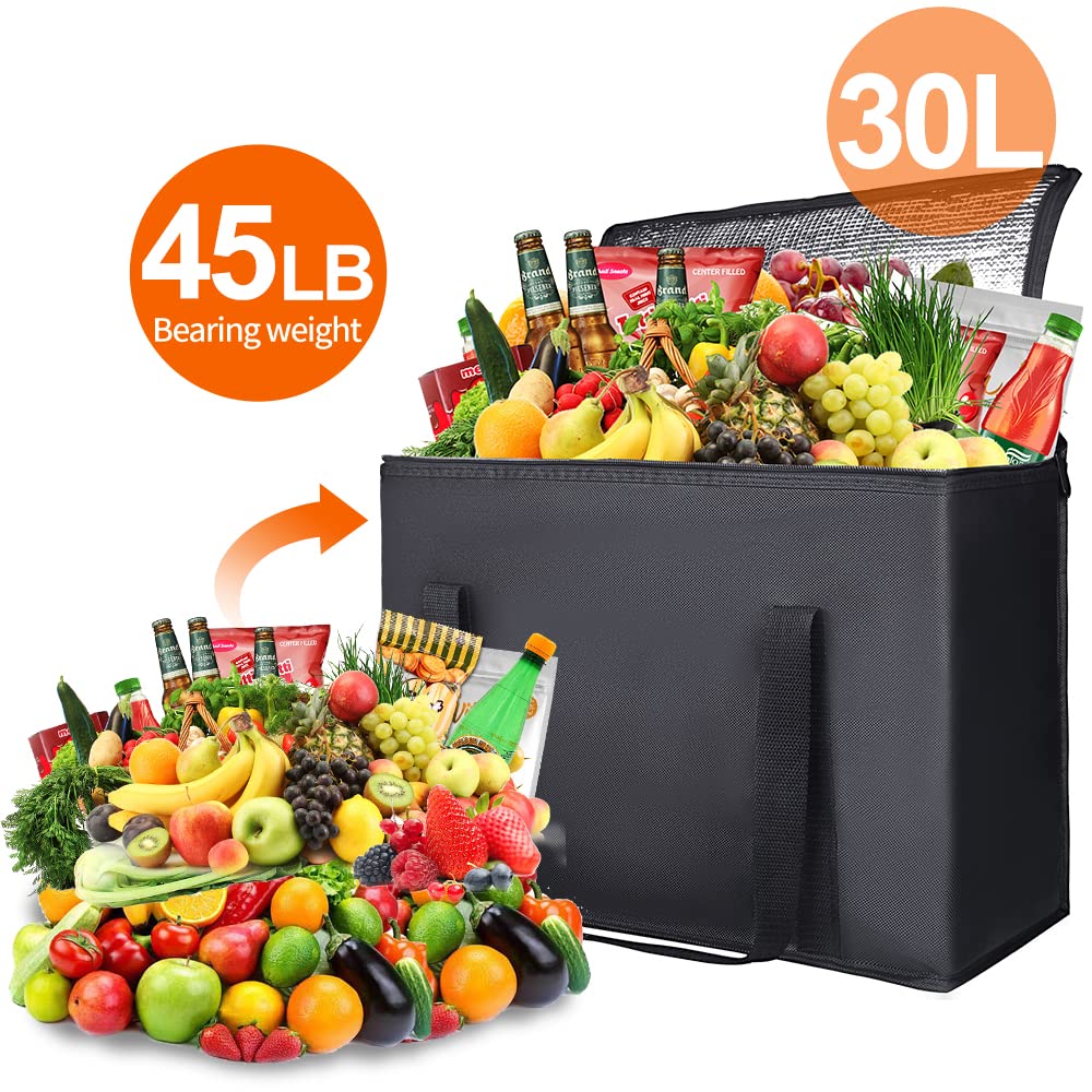"Nova Solva Heavy-Duty Insulated Grocery Bag - Large Thermal Food Delivery Tote with Zipper Top & Reinforced Handles - Image 3