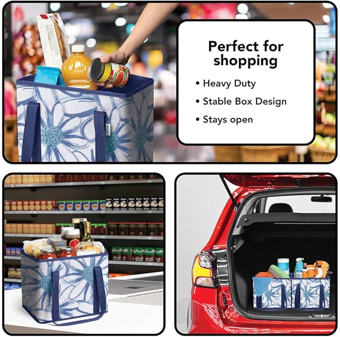 "The Nova Solva Structural Tote: Foldable Storage Organizer & Shopping Bin - Blue Floral Edition" - Image 2