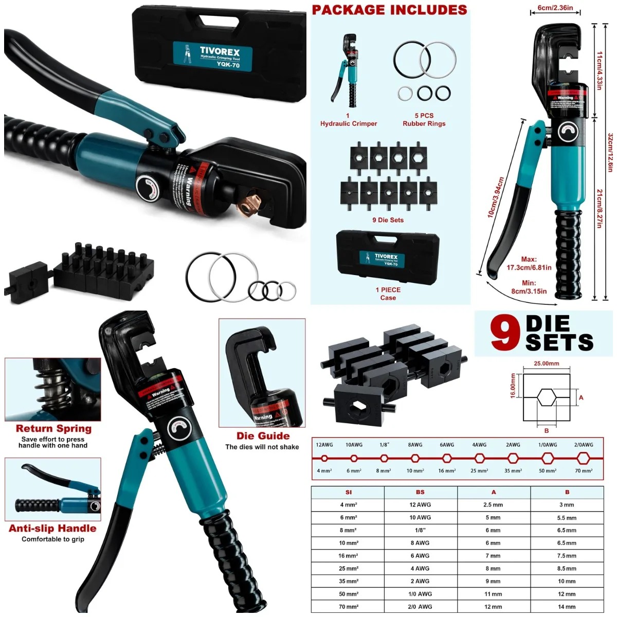 SeeSiiProfessional Manual Hydraulic Cable Terminal Crimper - Image 2