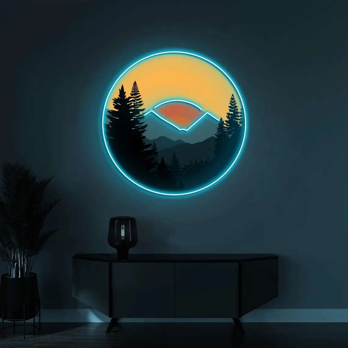 LumeVista"Alpenglow" Circular Neon Landscape Wall Art - Image 2