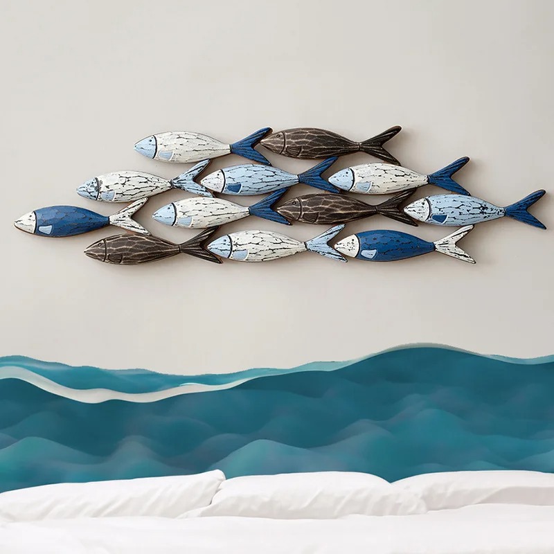 AZURE School of Serenity" Hand-Carved Mediterranean Fish Wall Art - Image 2