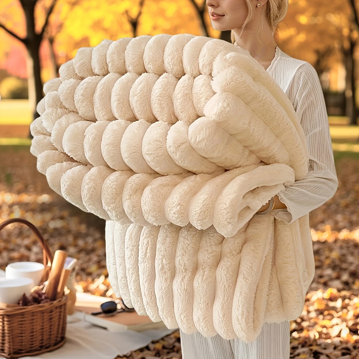 CLOUDSTEP Ultra-Soft Striped Faux Fur Throw
