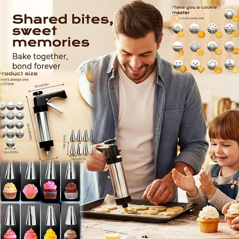 EcoCrisp Professional Stainless Steel Cookie Press & Icing Decorator Set - Image 2