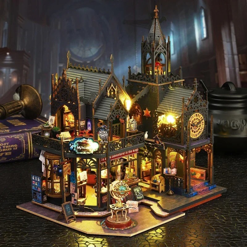 DIY 3D Wooden Book Nook: The Magic Emporium & Clock Tower