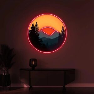 LumeVista"Alpenglow" Circular Neon Landscape Wall Art
