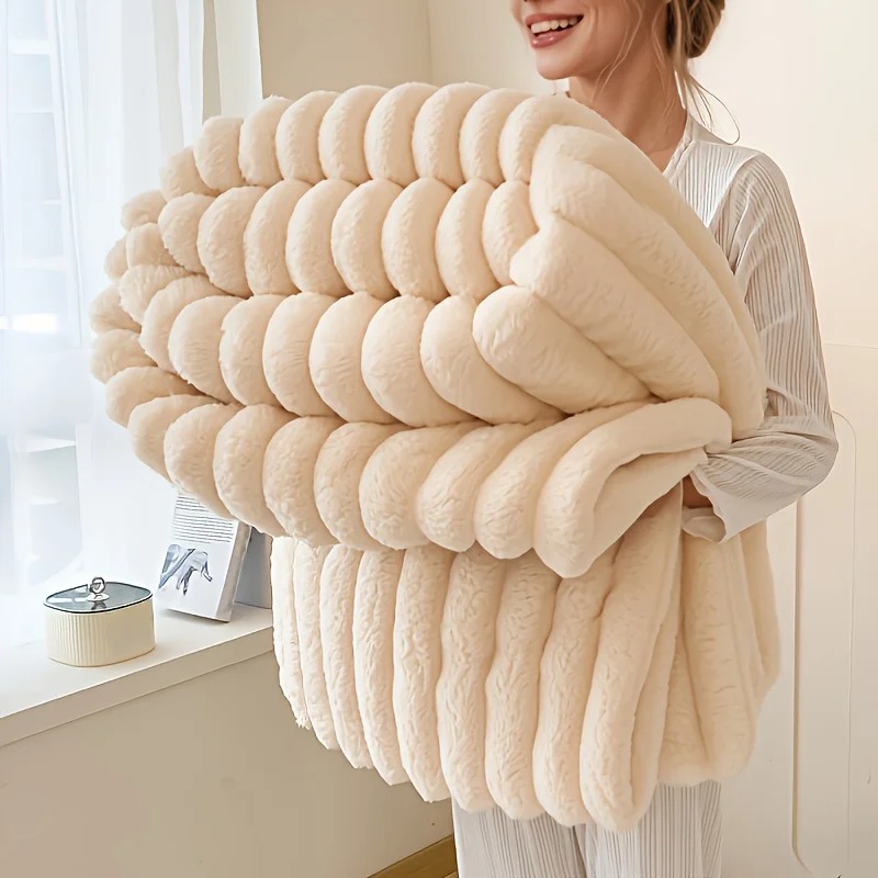 CLOUDSTEP Ultra-Soft Striped Faux Fur Throw - Image 2