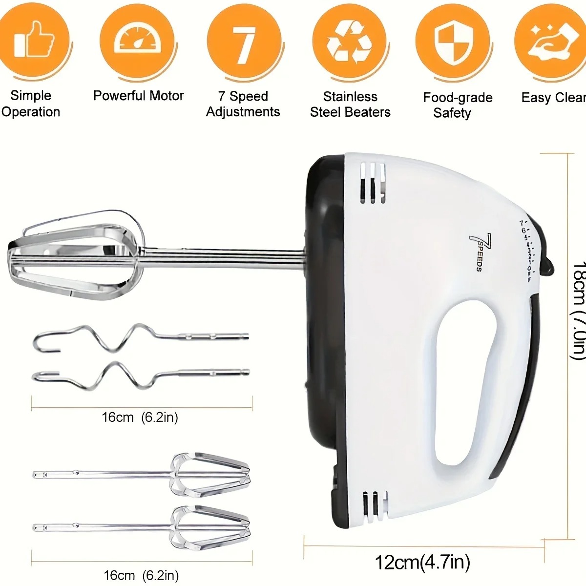 ChefMekanix SwiftMix – 7-Speed Ergonomic Hand Mixer with Auto-Eject