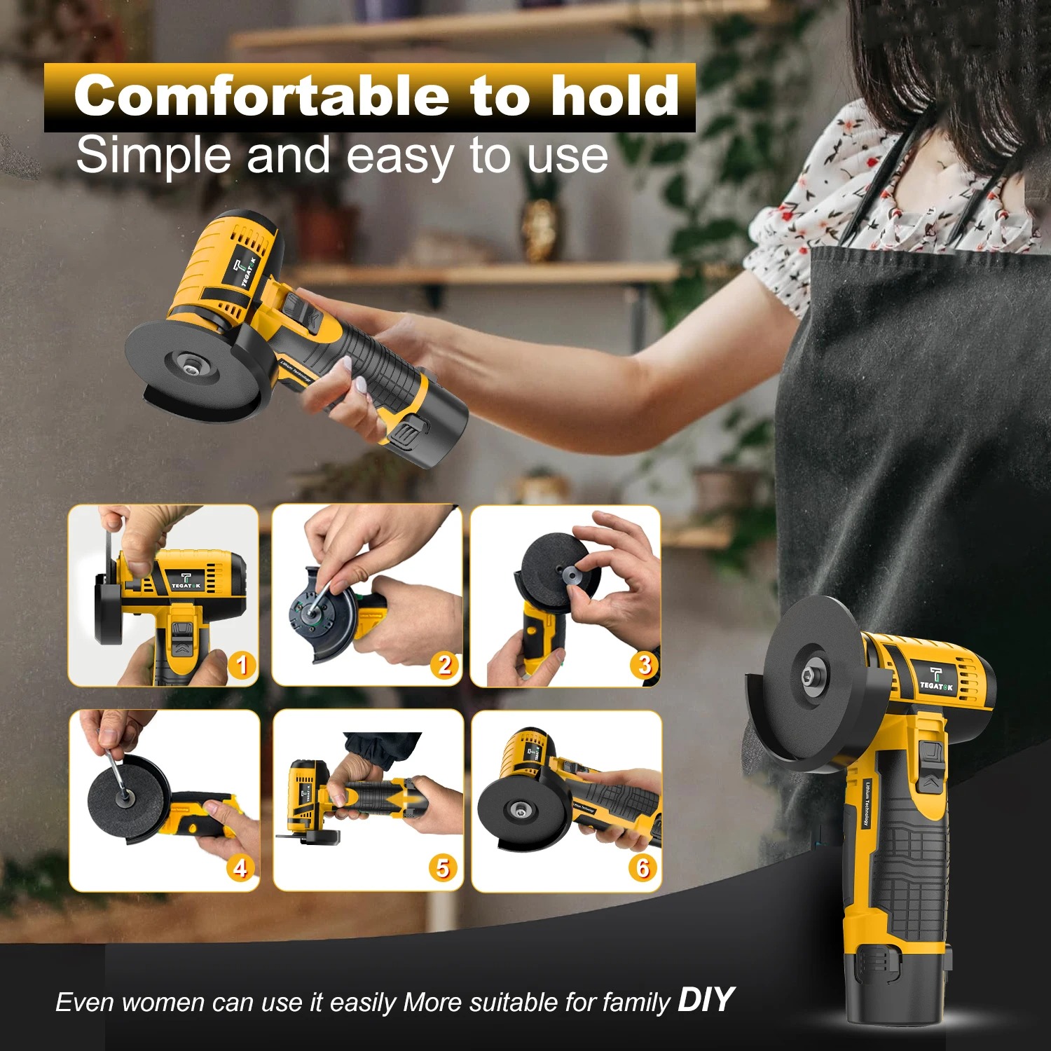 TEGATOK 12V Mini Cordless Angle Grinder - Image 4