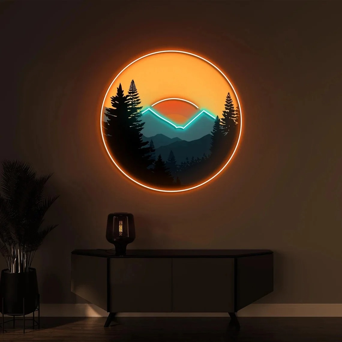 LumeVista"Alpenglow" Circular Neon Landscape Wall Art - Image 4