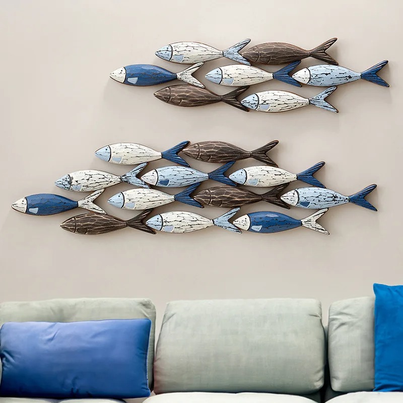 AZURE School of Serenity" Hand-Carved Mediterranean Fish Wall Art - Image 4