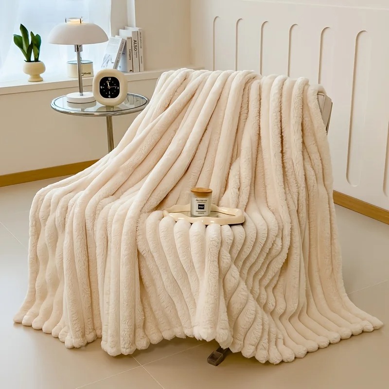 CLOUDSTEP Ultra-Soft Striped Faux Fur Throw - Image 3