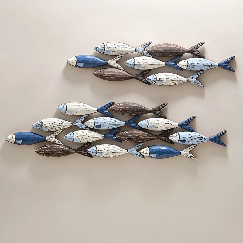 AZURE School of Serenity" Hand-Carved Mediterranean Fish Wall Art - Image 5