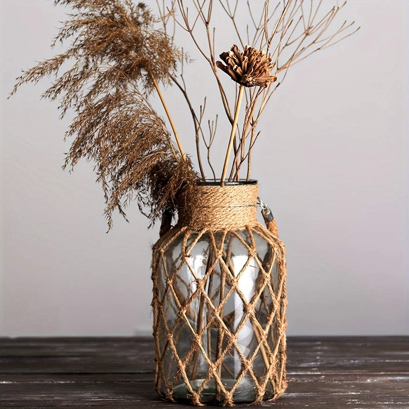 AZURA Hand-Woven Jute Net Glass Vase - Image 2