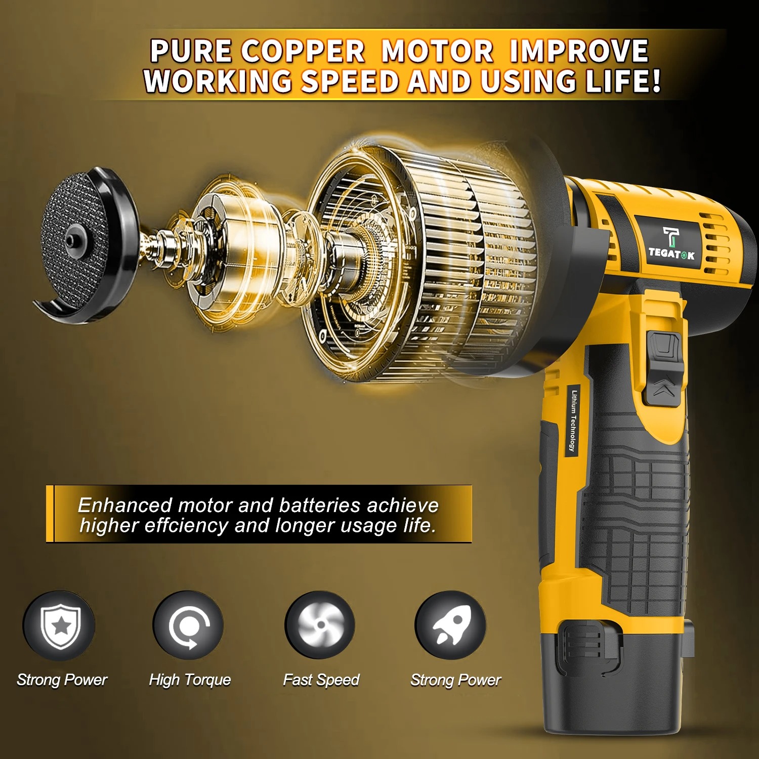 TEGATOK 12V Mini Cordless Angle Grinder - Image 6