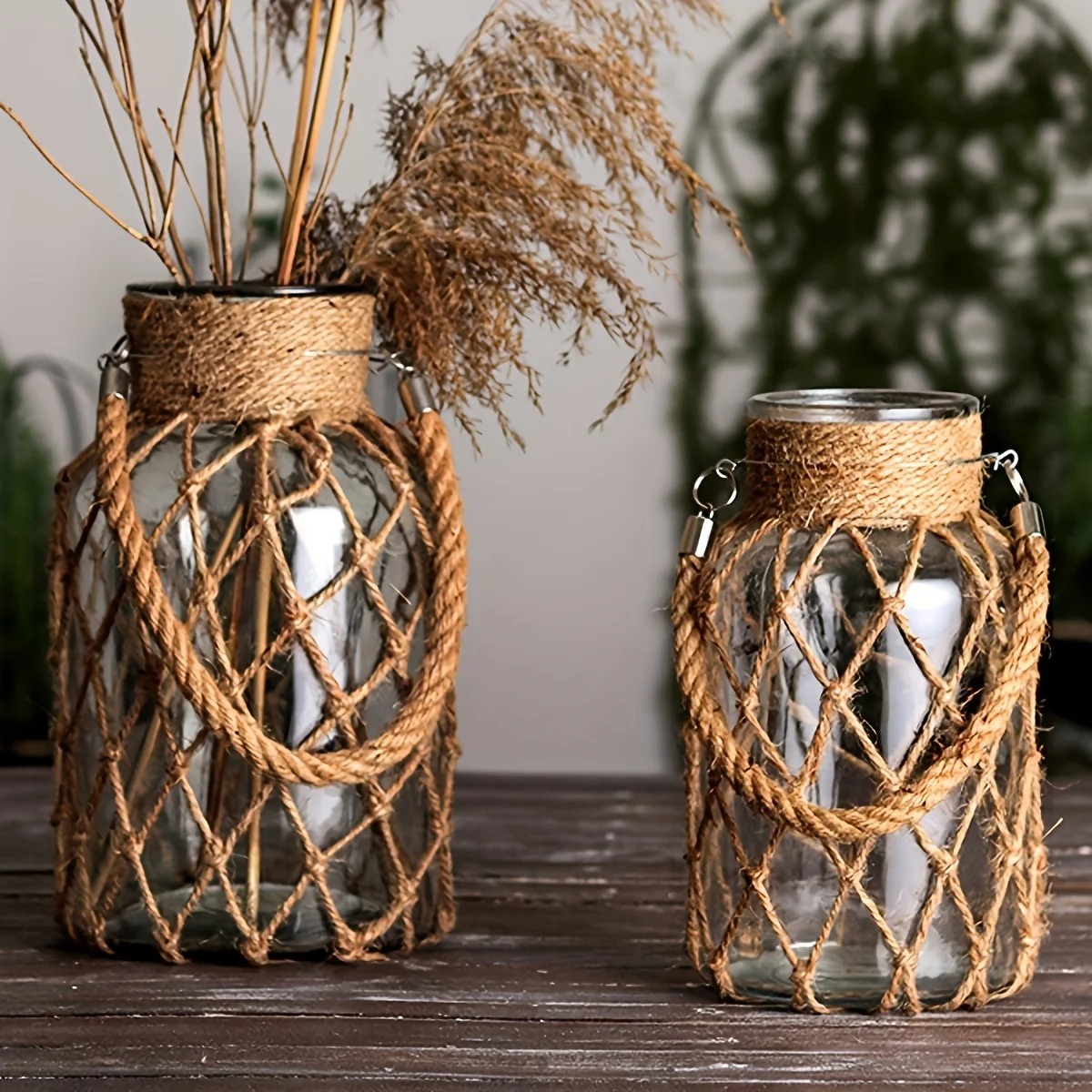 AZURA Hand-Woven Jute Net Glass Vase - Image 3