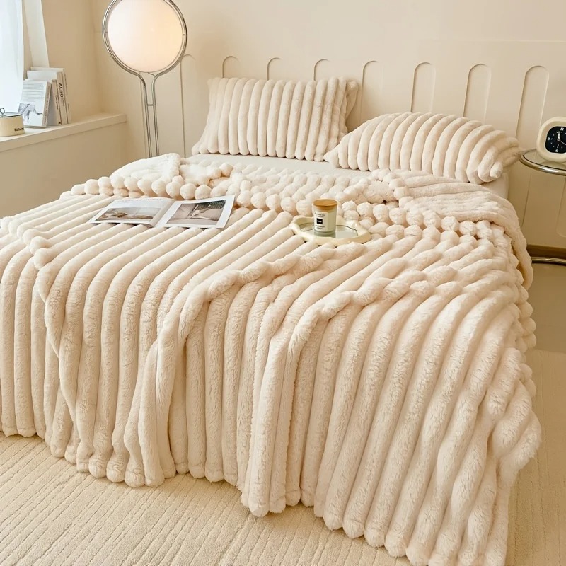 CLOUDSTEP Ultra-Soft Striped Faux Fur Throw - Image 4