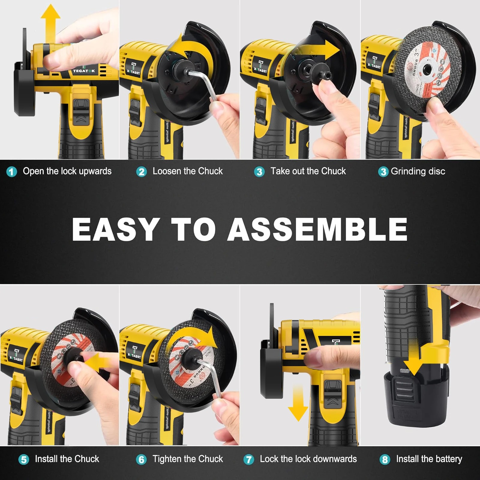 TEGATOK 12V Mini Cordless Angle Grinder - Image 7