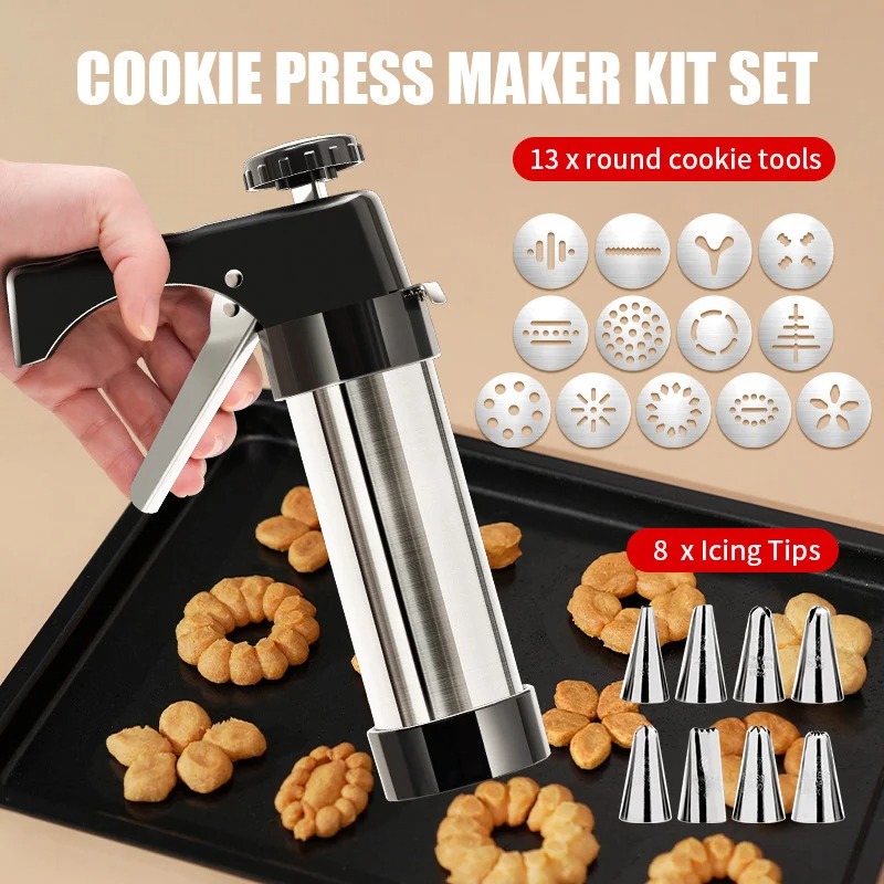 EcoCrisp Professional Stainless Steel Cookie Press & Icing Decorator Set