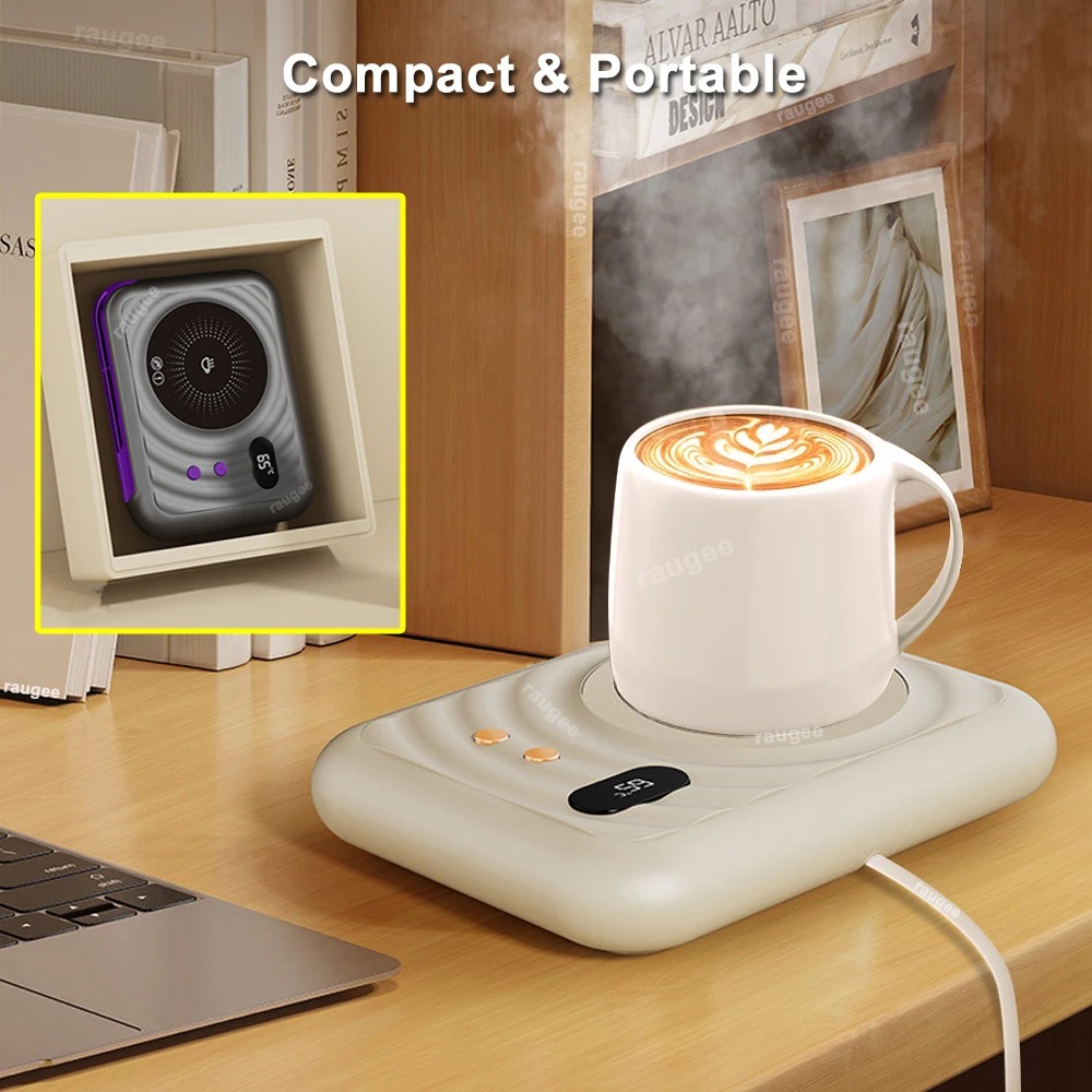 AuraTherm Smart Mug Warmer & Desktop Coaster – Digital Temperature Control Heater